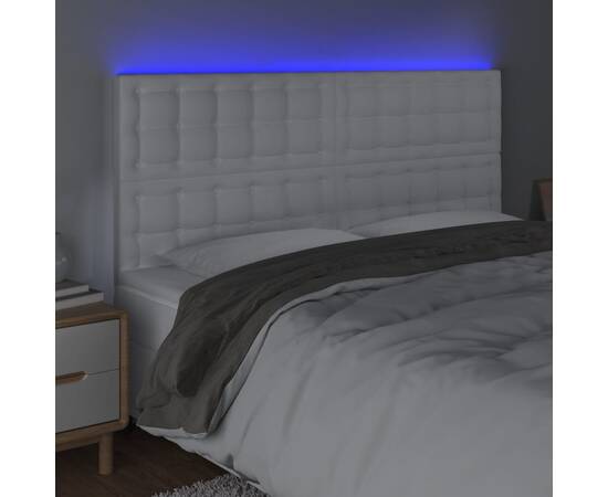 Tăblie de pat cu led, alb, 200x5x118/128 cm, piele ecologică, 3 image