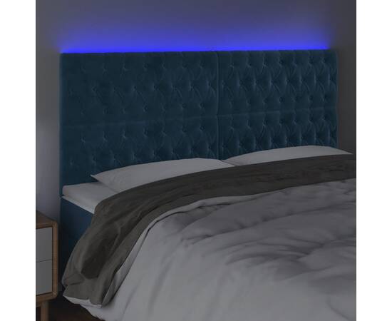 Tăblie de pat cu led, albastru închis, 180x7x118/128cm, catifea, 3 image