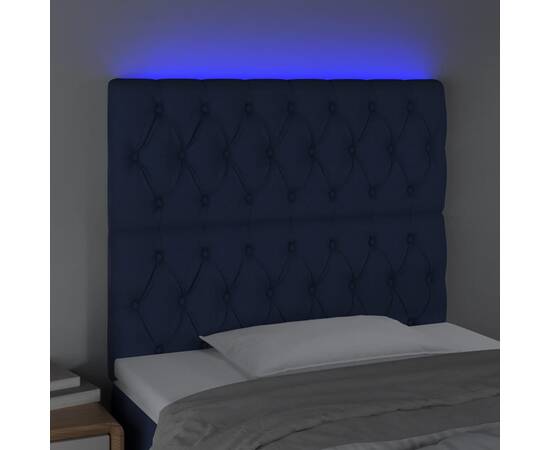 Tăblie de pat cu led, albastru, 100x7x118/128 cm, textil, 3 image