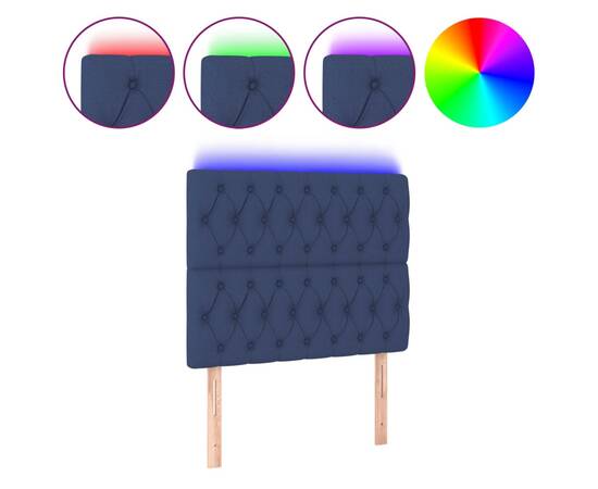 Tăblie de pat cu led, albastru, 100x7x118/128 cm, textil, 2 image