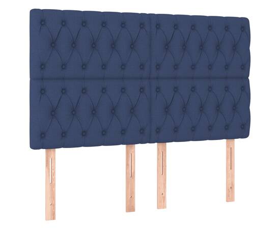 Tăblie de pat cu led, albastru, 144x7x118/128 cm, textil, 4 image