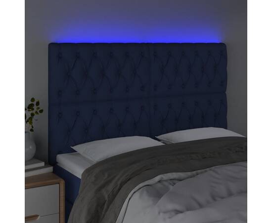 Tăblie de pat cu led, albastru, 144x7x118/128 cm, textil, 3 image