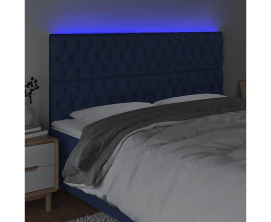 Tăblie de pat cu led, albastru, 180x7x118/128 cm, textil, 3 image