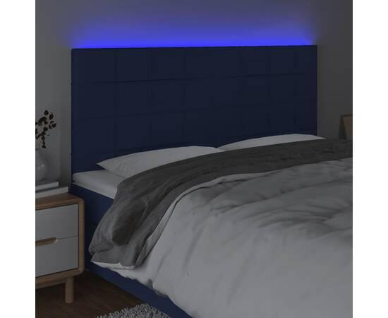 Tăblie de pat cu led, albastru, 200x5x118/128 cm, textil, 3 image