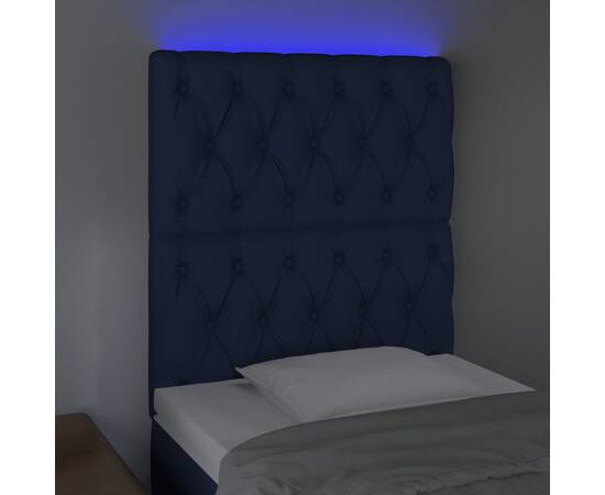 Tăblie de pat cu led, albastru, 80x7x118/128 cm, textil, 3 image