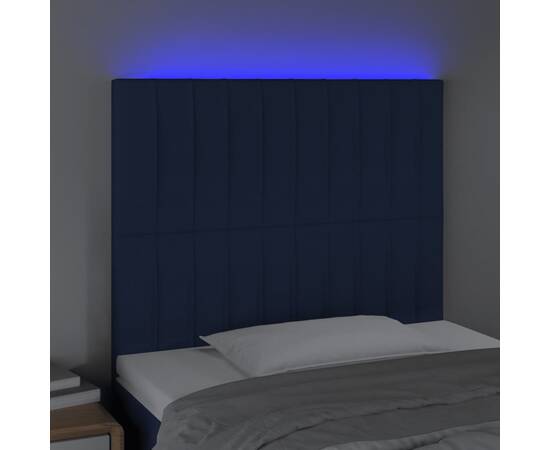 Tăblie de pat cu led, albastru, 90x5x118/128 cm, textil, 3 image