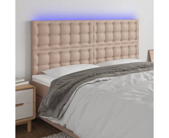 Tăblie de pat cu led, cappuccino, 160x5x118/128 cm, piele eco