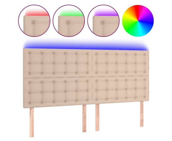 Tăblie de pat cu led, cappuccino, 160x5x118/128 cm, piele eco, 2 image