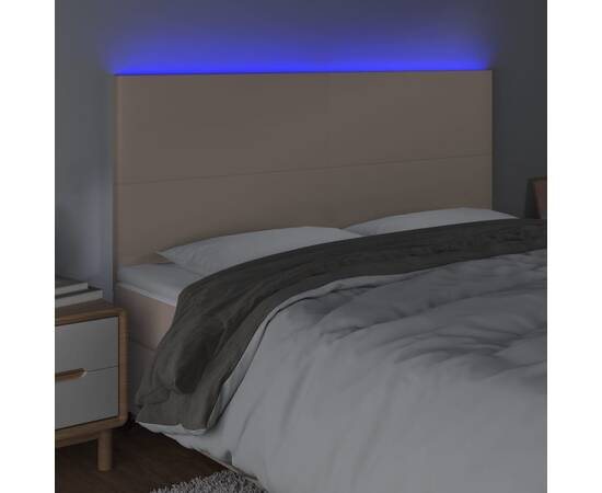 Tăblie de pat cu led, cappuccino, 200x5x118/128 cm, piele eco, 3 image