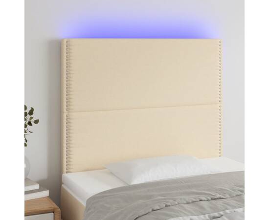 Tăblie de pat cu led, crem, 100x5x118/128 cm, textil