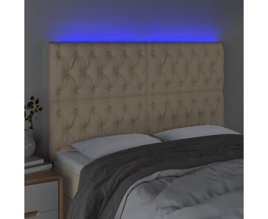 Tăblie de pat cu led, crem, 160x7x118/128 cm, textil, 3 image