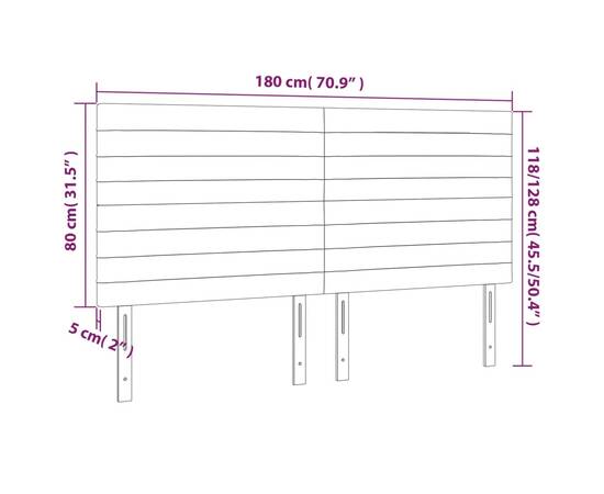 Tăblie de pat cu led, crem, 180x5x118/128 cm, textil, 6 image