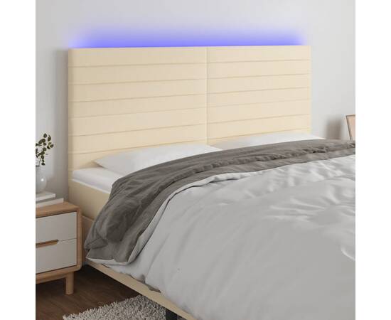 Tăblie de pat cu led, crem, 180x5x118/128 cm, textil