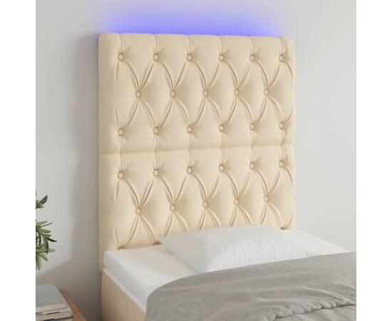 Tăblie de pat cu led, crem, 80x7x118/128 cm, textil