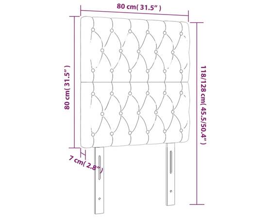 Tăblie de pat cu led, crem, 80x7x118/128 cm, textil, 6 image