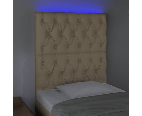 Tăblie de pat cu led, crem, 80x7x118/128 cm, textil, 3 image