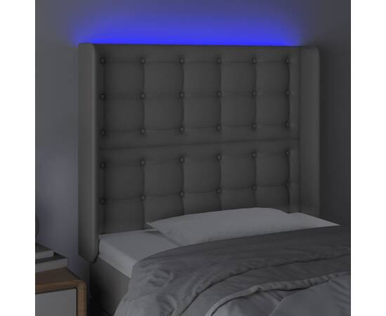Tăblie de pat cu led, gri , 93x16x118/128 cm, piele ecologică, 4 image
