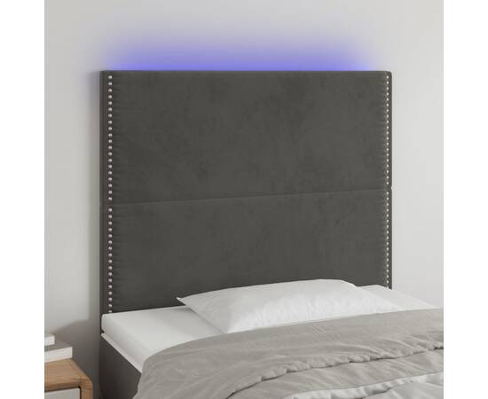 Tăblie de pat cu led, gri închis, 80x5x118/128 cm, catifea