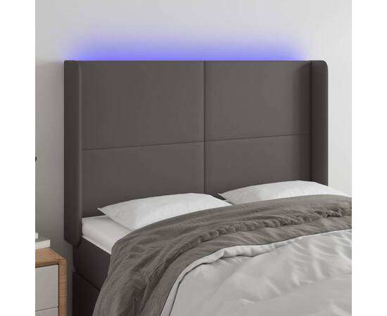 Tăblie de pat cu led, gri, 147x16x118/128 cm, piele ecologică