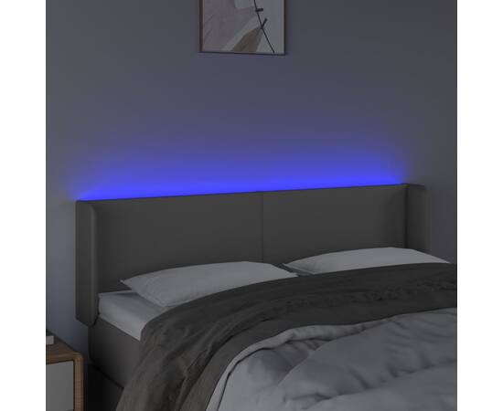 Tăblie de pat cu led, gri, 147x16x78/88 cm, piele ecologică, 4 image