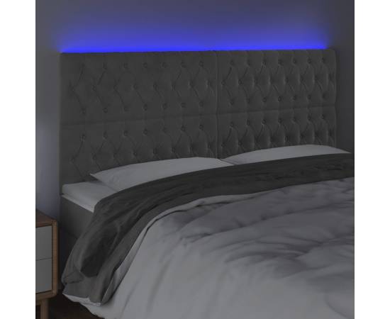 Tăblie de pat cu led, gri deschis, 180x7x118/128 cm, catifea, 3 image