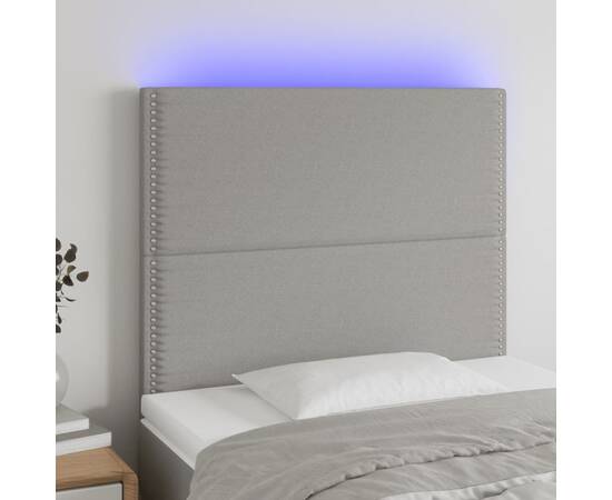 Tăblie de pat cu led, gri deschis, 90x5x118/128 cm, textil