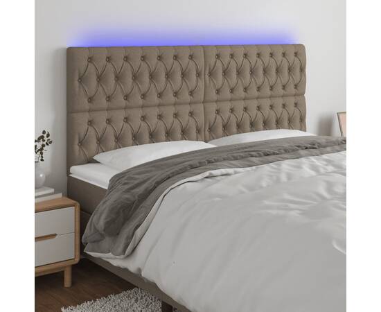 Tăblie de pat cu led, gri taupe, 180x7x118/128 cm, textil