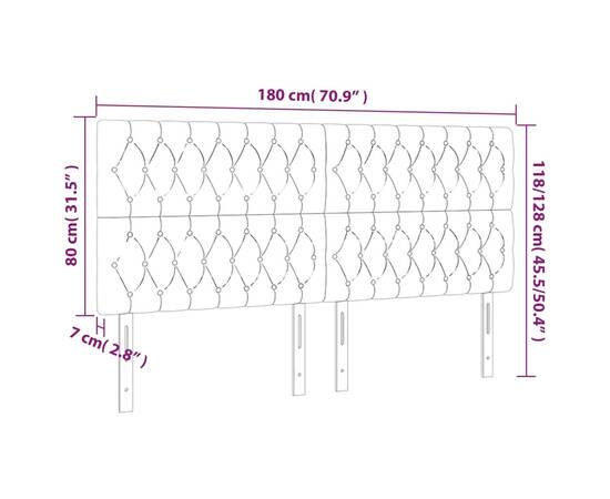 Tăblie de pat cu led, gri taupe, 180x7x118/128 cm, textil, 5 image