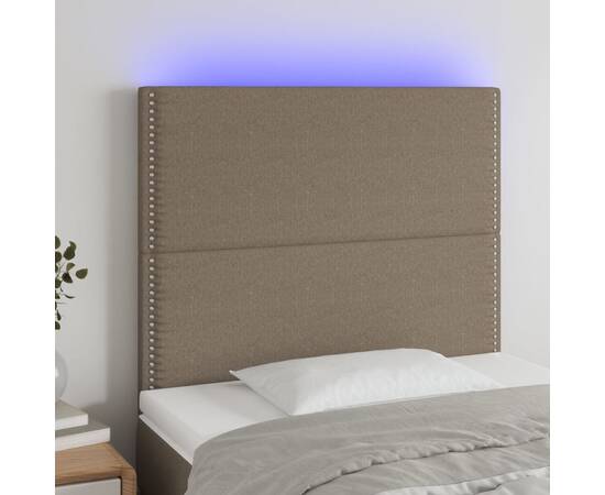 Tăblie de pat cu led, gri taupe, 80x5x118/128 cm, textil