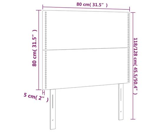 Tăblie de pat cu led, gri taupe, 80x5x118/128 cm, textil, 6 image