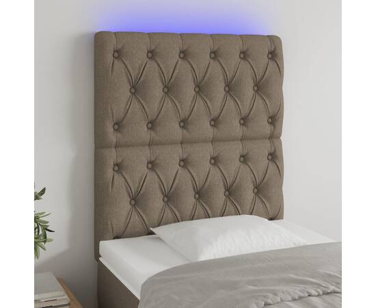 Tăblie de pat cu led, gri taupe, 80x7x118/128 cm, textil