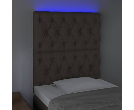 Tăblie de pat cu led, gri taupe, 80x7x118/128 cm, textil, 3 image