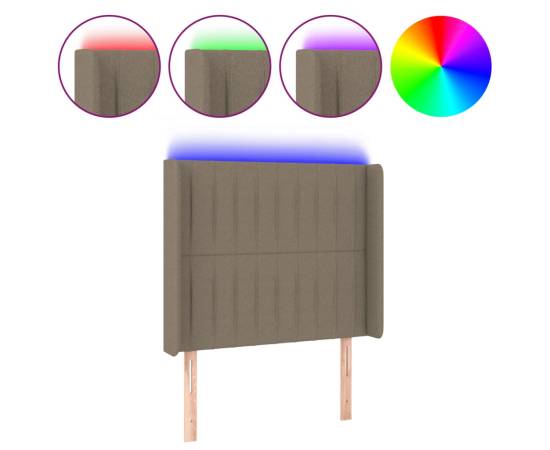 Tăblie de pat cu led, gri taupe, 83x16x118/128 cm, textil, 2 image