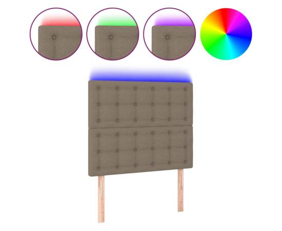 Tăblie de pat cu led, gri taupe, 90x5x118/128 cm, textil, 2 image