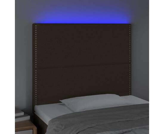 Tăblie de pat cu led, maro închis, 80x5x118/128 cm, textil, 3 image