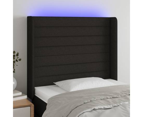 Tăblie de pat cu led, negru, 103x16x118/128 cm, textil