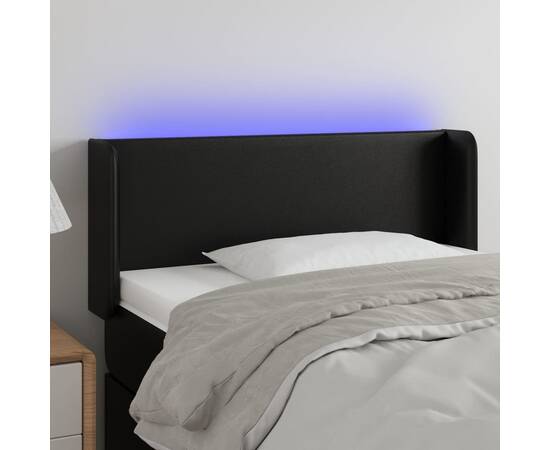 Tăblie de pat cu led, negru, 103x16x78/88 cm, piele ecologică