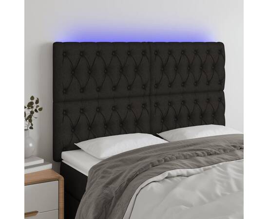 Tăblie de pat cu led, negru, 160x7x118/128 cm, textil