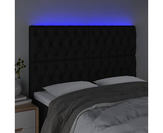 Tăblie de pat cu led, negru, 160x7x118/128 cm, textil, 3 image