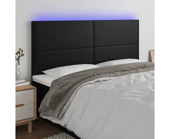 Tăblie de pat cu led, negru, 200x5x118/128 cm, piele ecologică