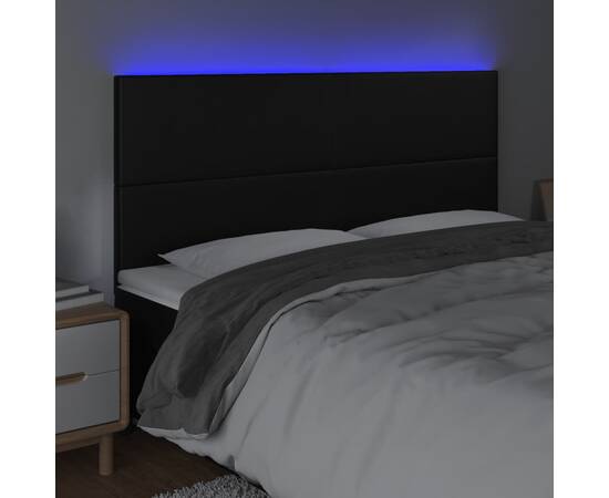 Tăblie de pat cu led, negru, 200x5x118/128 cm, piele ecologică, 3 image