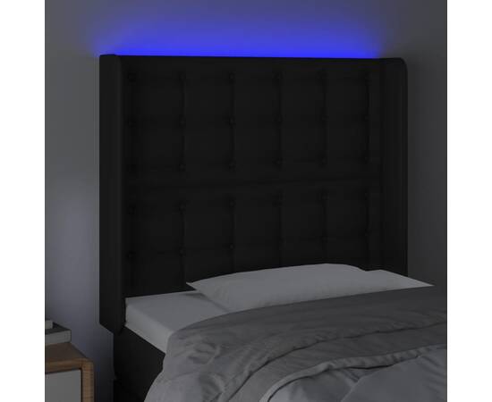 Tăblie de pat cu led, negru, 83x16x118/128 cm, piele ecologică, 4 image