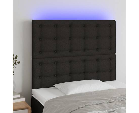 Tăblie de pat cu led, negru, 90x5x118/128 cm, textil