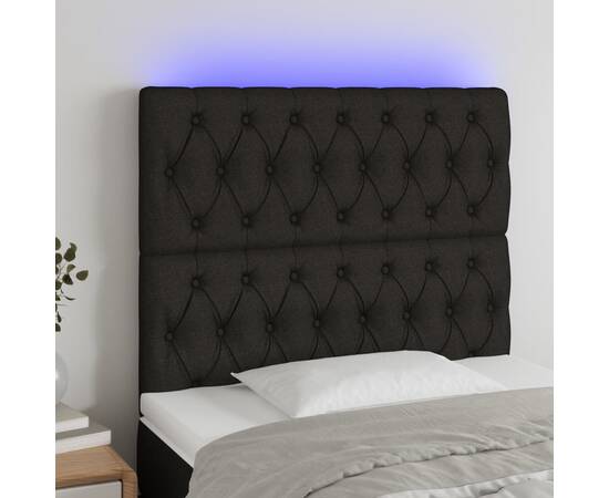 Tăblie de pat cu led, negru, 90x7x118/128 cm, textil