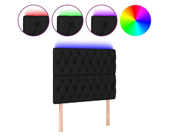 Tăblie de pat cu led, negru, 90x7x118/128 cm, textil, 2 image