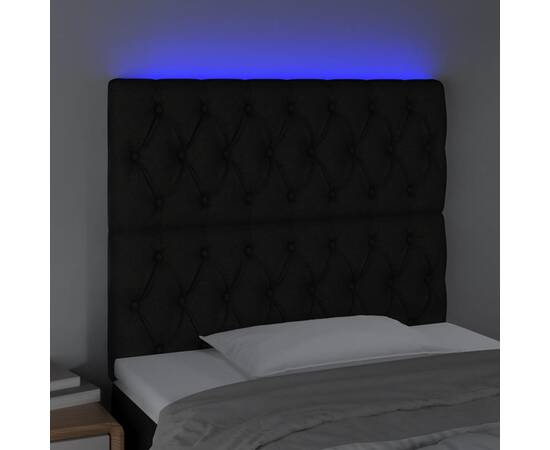 Tăblie de pat cu led, negru, 90x7x118/128 cm, textil, 3 image