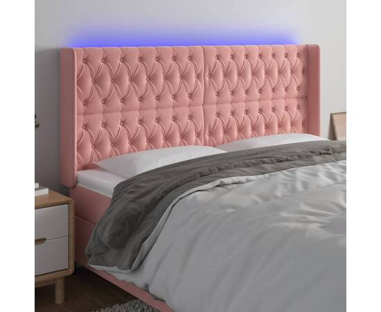 Tăblie de pat cu led, roz, 203x16x118/128 cm, catifea