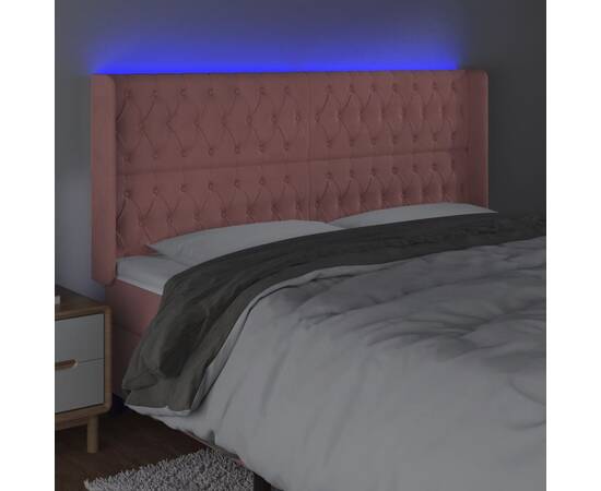 Tăblie de pat cu led, roz, 203x16x118/128 cm, catifea, 4 image