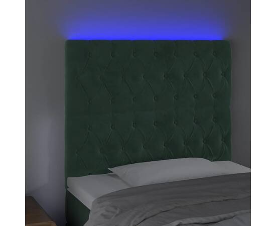Tăblie de pat cu led, verde închis, 100x7x118/128 cm, catifea, 3 image