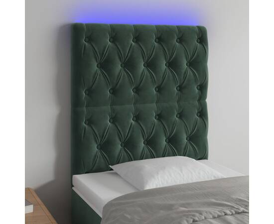 Tăblie de pat cu led, verde închis, 80x7x118/128 cm, catifea